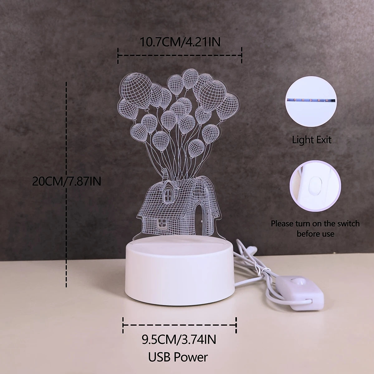 Modern 3D Romantic Balloon House LED Night Light